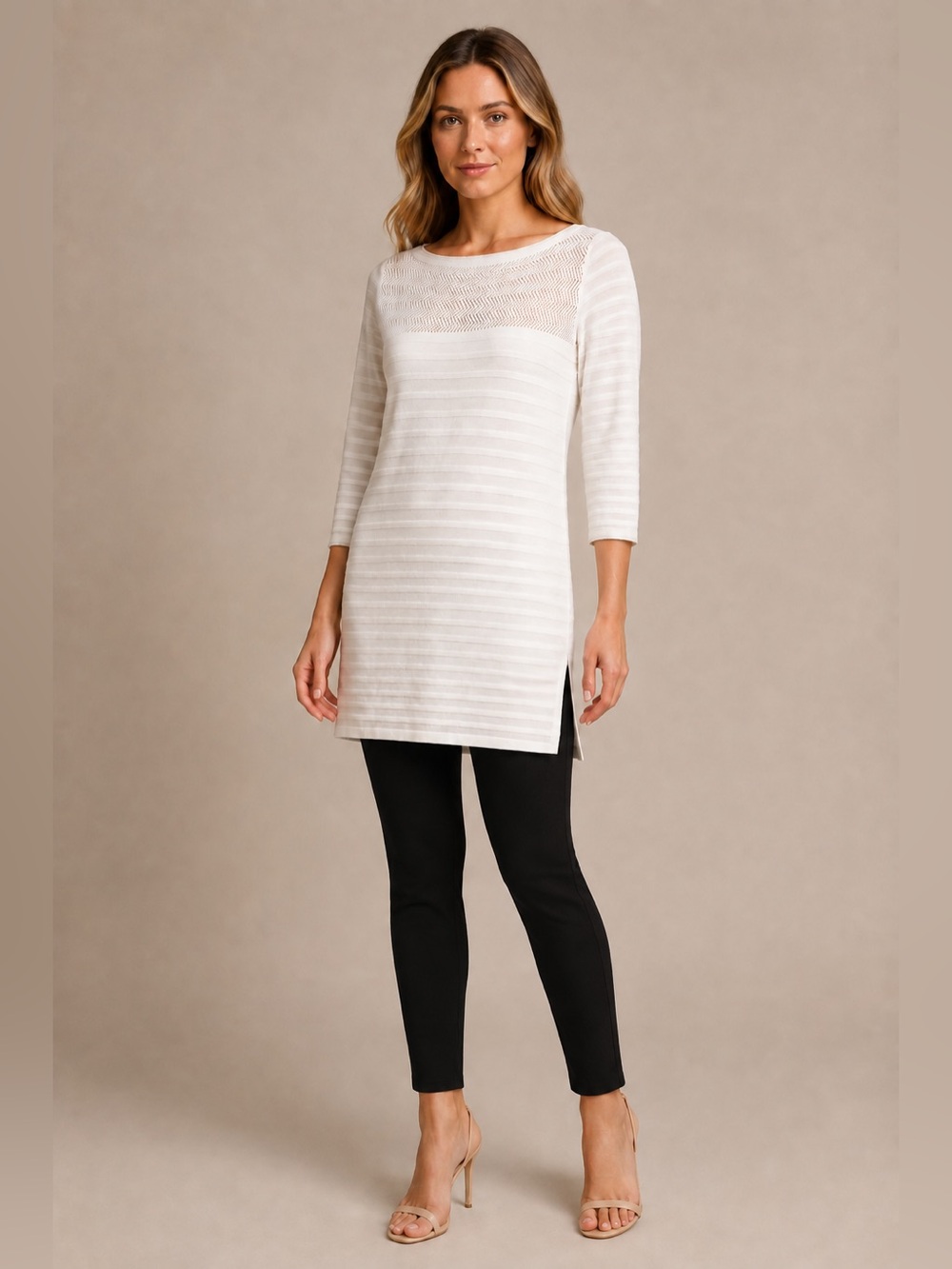 WHBM Ivory Chevron Knit Tunic XS 3/4 Sleeve